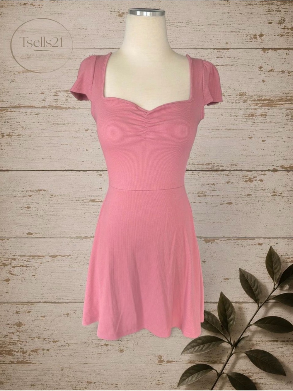 NWT Wild Fable Pink Cotton Blend Ribbed Sweetheart Mini Dress - Size S
